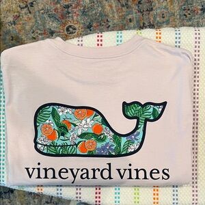 Vineyard Vines Light Pink Tee with Tropical Whale Design